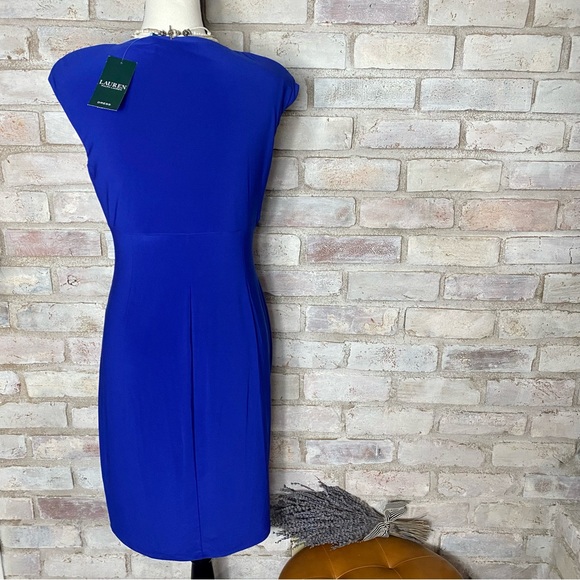 NWT Lauren Ralph Lauren Cobalt Blue Faux Wrap Dress - Picture 6 of 12